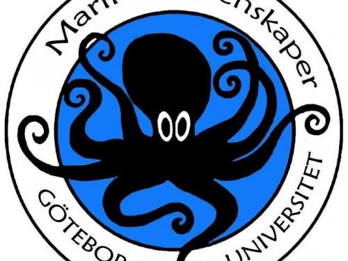 Marina Vetenskaper, svart bläckfisk mot blå bakgrund